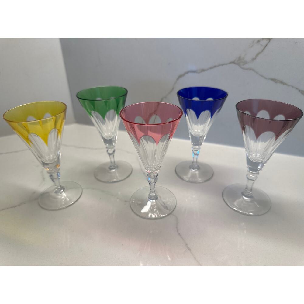 NEW Set of 5 Hungarian Crystal Colorful Cordial Liquor Glasses Hoya